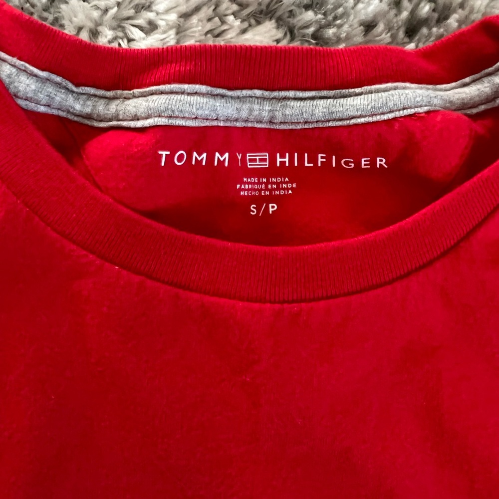 Tommy Hilfiger men’s S red long sleeve logo shirt. Gently worn but like new.